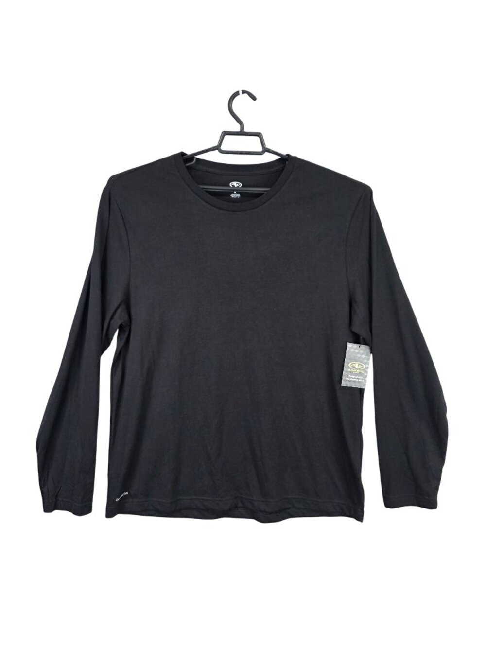 Mens Athletic Black Long Sleeve T Shirt Crew Neck Polyester Blend Size XL
